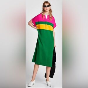 Zara Retro Dress Size M Color Block Preppy Short Sleeve Street Wear